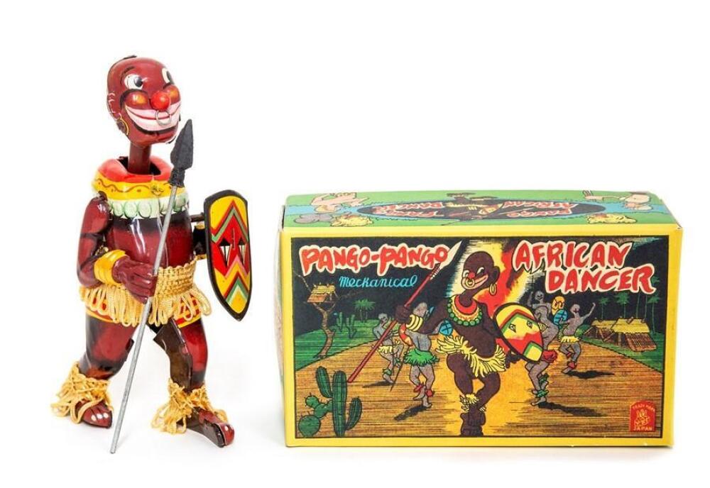 Pango Pango: A boxed, tinplate, clockwork, Pango Pango the African