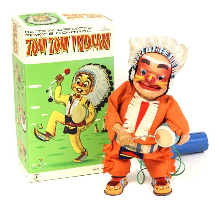 Tom Tom Indian: A boxed, battery operated, tin, Tom Tom Indian, remote ...