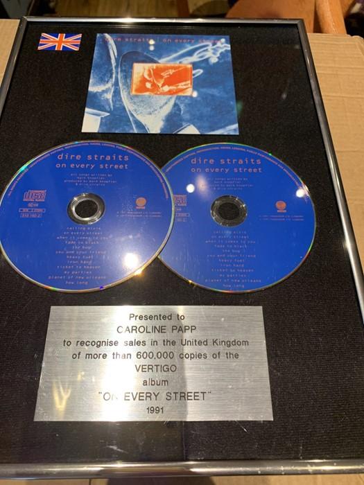 DIRE STRAITS - ON EVERY STREET - ORIGINAL CD RECORD SALES AWARD