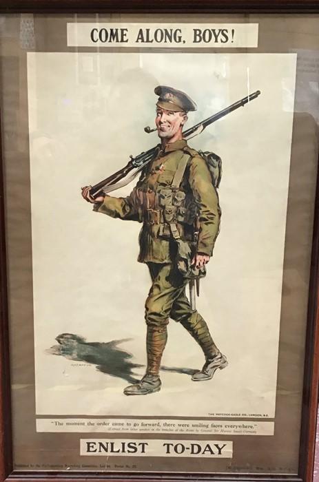 Original Framed Ww1 Recruitment Poster Come Along Boys Enlist To Day By W H Caffyn For The Parliamentary Recruiting Committee London Poster Number 22 Original Artwork For The Haycock Cadel Co London S E Found In A