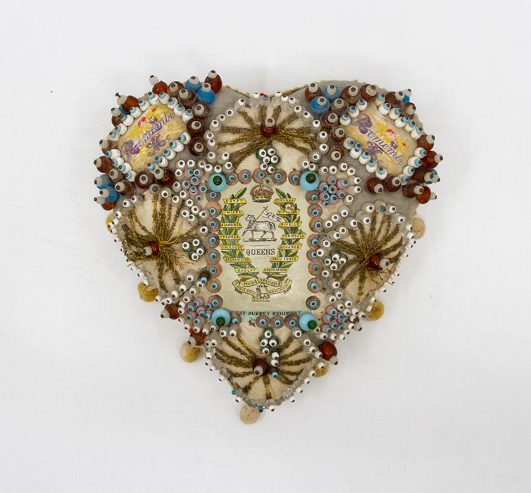 A WWI West Surrey Regiment soldier's sweetheart pin cushion, extensive ...