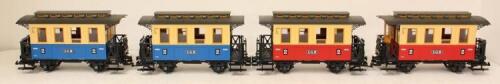 Lehmann: A collection of four LGB '2' coaches, two in red and cream two-tone and two in blue and cream two-tone. (4)