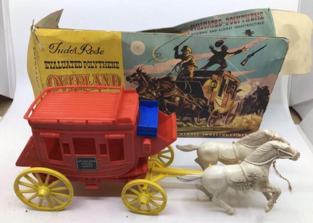 Vintage toys: plastic train set, Tudor Rose stage coach, Revell kit, sooty guitar, die cast vehicles, Vintage toys: plastic train set, Tudor Rose stage coach, Revell kit, sooty guitar, die cast vehicles,
