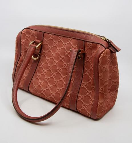 Pink Leather boston bag with thin strap