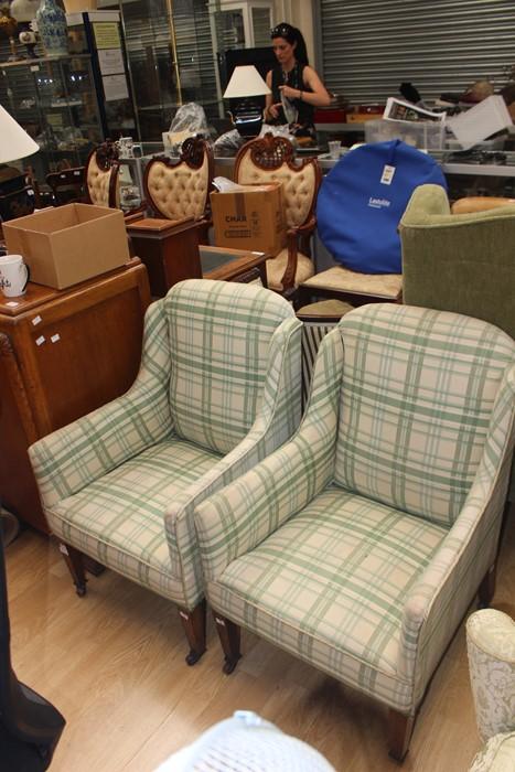 green striped tub chair