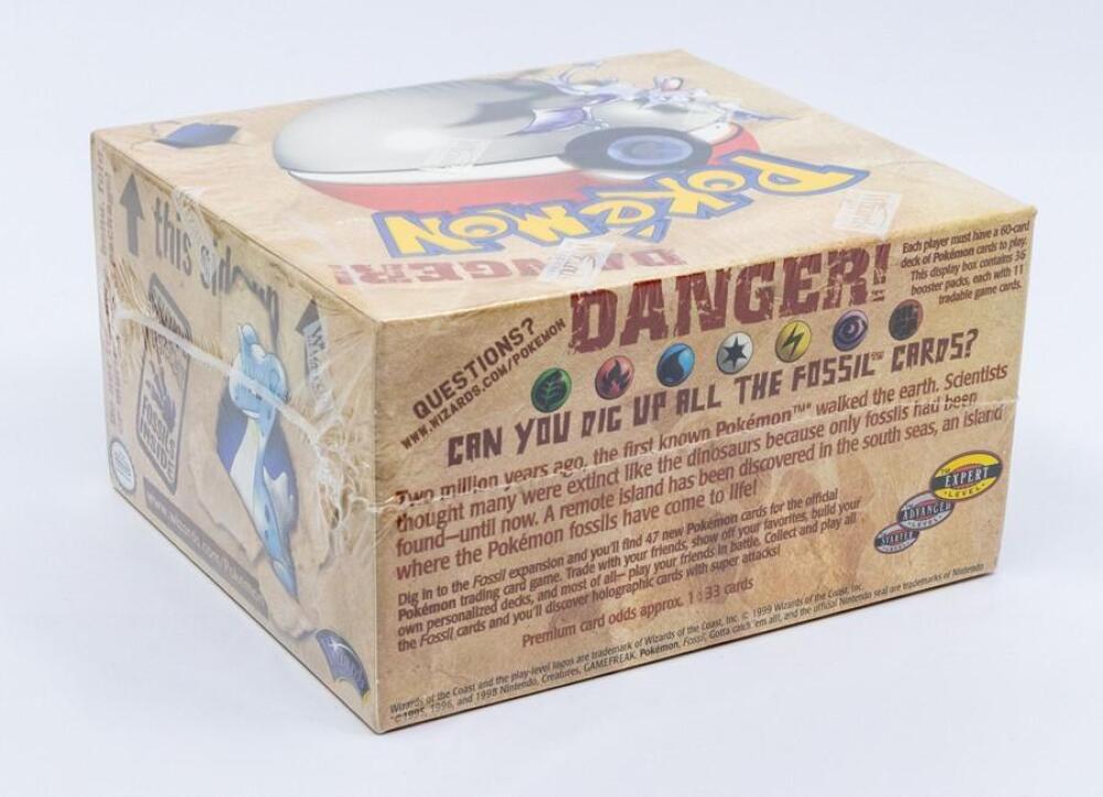 Pokemon: A sealed Pokemon Fossil Set Unlimited Booster Box, comprising 36 unopened packs, contained within original Pokemon: A sealed Pokemon Fossil Set Unlimited Booster Box, comprising 36 unopened packs, contained within original
