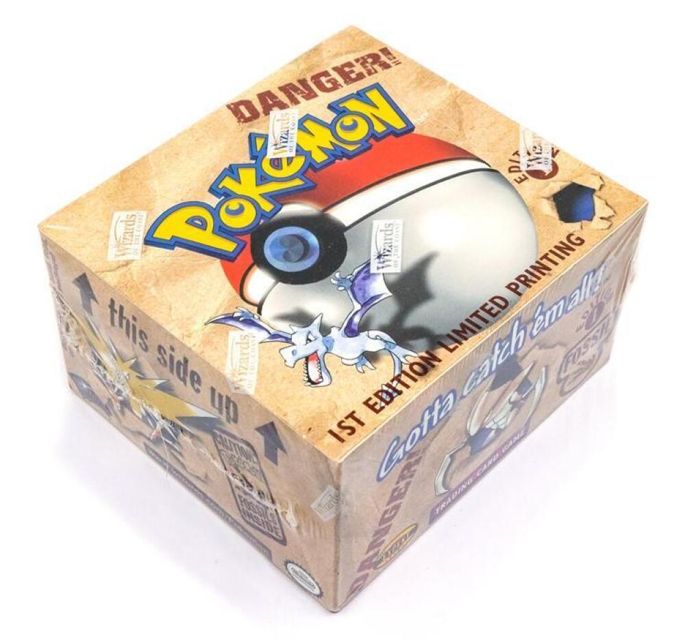 Pokemon: A sealed Pokemon Fossil Set 1st Edition Booster Box, comprising 36 unopened packs, contained within Pokemon: A sealed Pokemon Fossil Set 1st Edition Booster Box, comprising 36 unopened packs, contained within