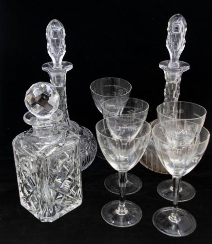 A collection of glass decanters, 19th century and a set of six wine