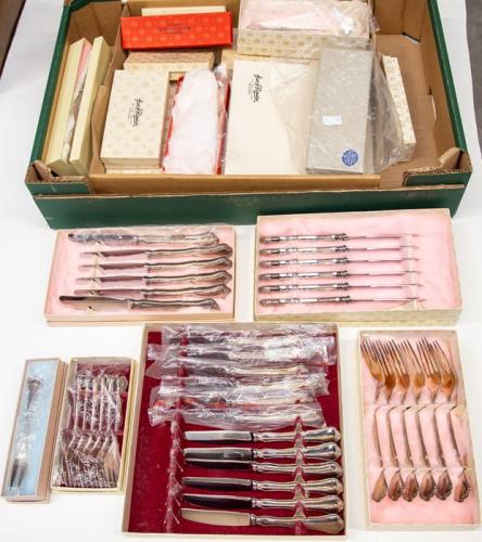 A Danish Frederik IX .830 silver "Anne Marie" pattern flatware 12 piece service by Frigast, circa 1950s in original various retailer's boxes, to include; 12 cake forks;  12 teaspoons;  2 table spoons;  1 serving spoon;  1 cake knife;  1 gravy ladle;  2 pickle forks;  1 jam spoon;  2 salt spoons