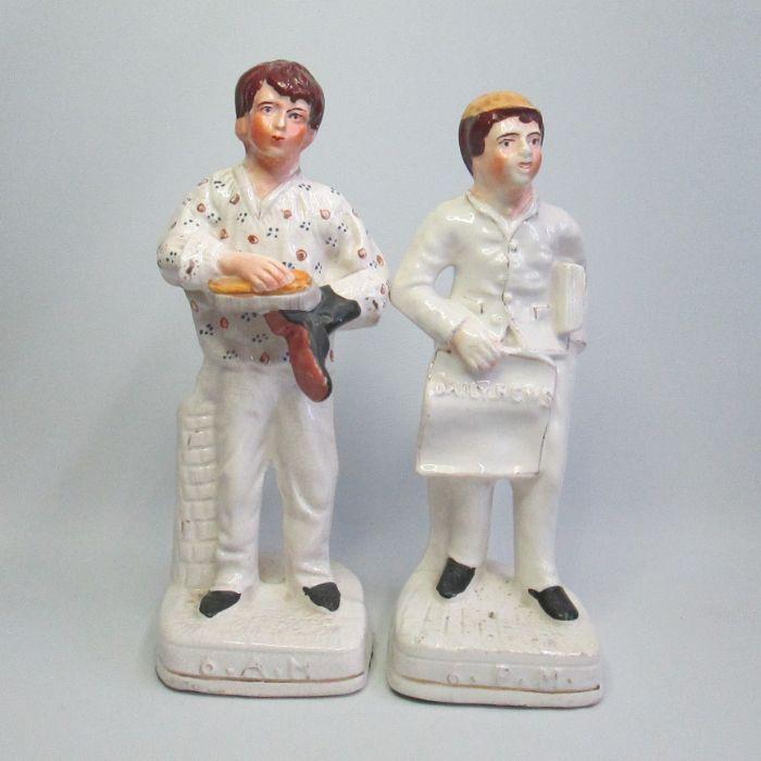 A pair of Staffordshire figures Boot Shine and Paper Boy titled