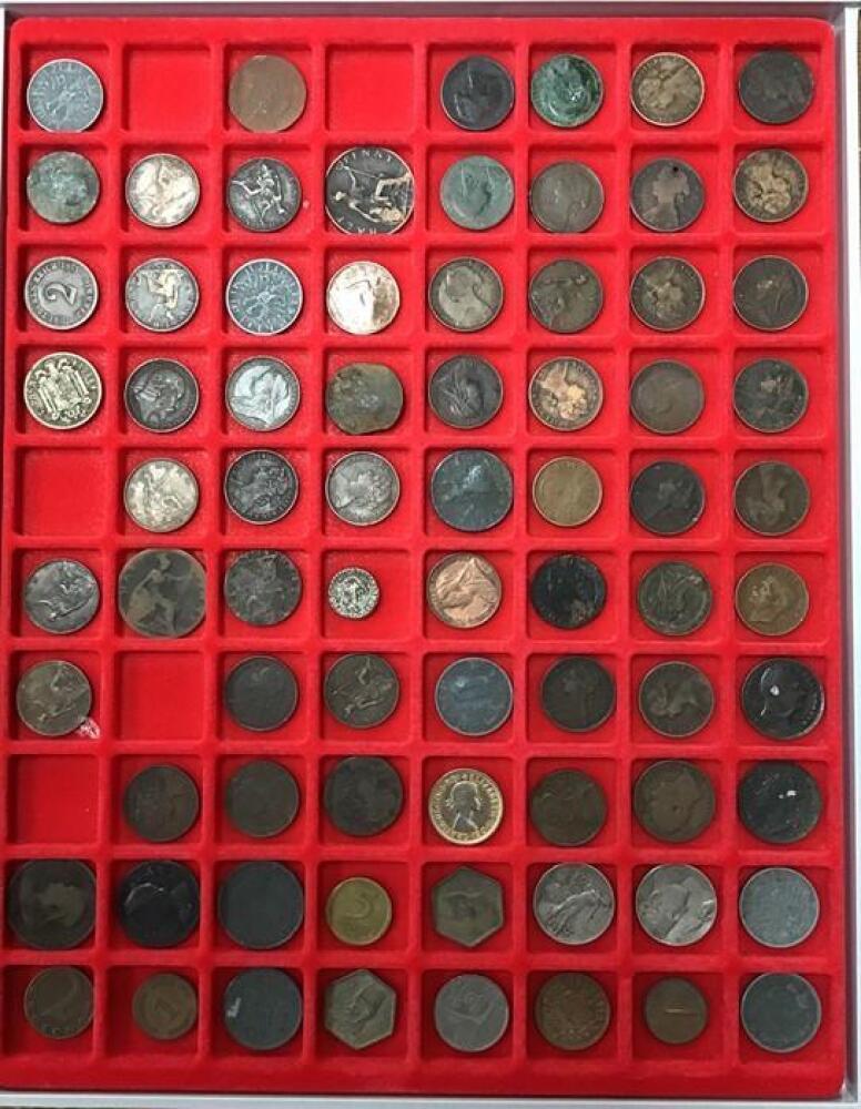 Two Black Coin Cases and a red display case containing manly British ...