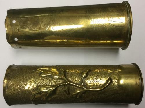 Trench Art Shell Casing Vase Verdun Ornate Brass Flowers Leaves WW1 War  Battle