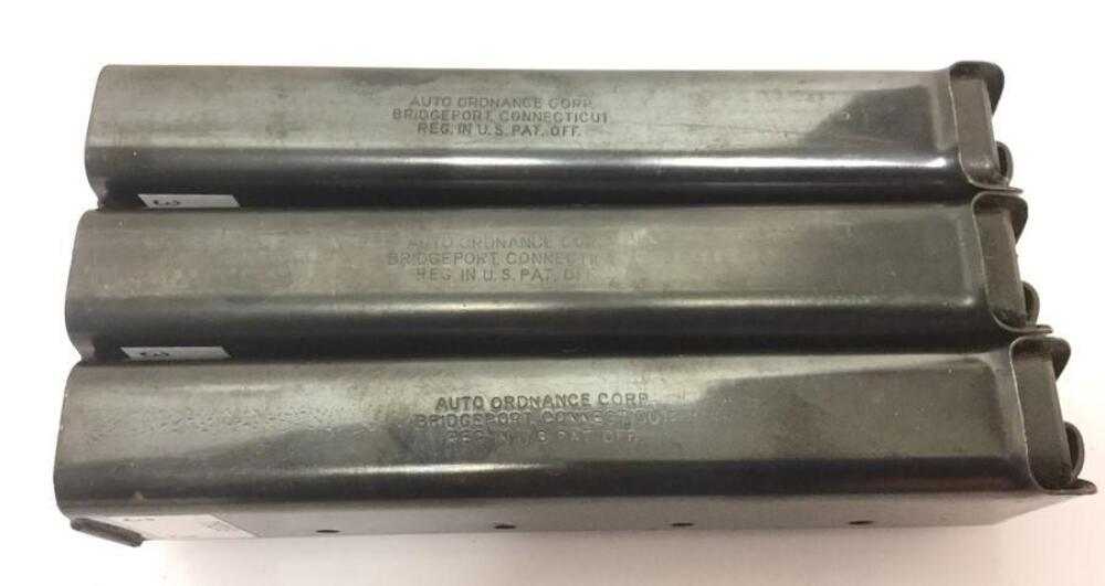 WW2 US .45 cal M1 Thompson SMG 20 round magazine x 3. Each is maker ...