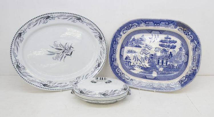 A Victorian Cobden meat plate and tureen along with Victorian Willow ...