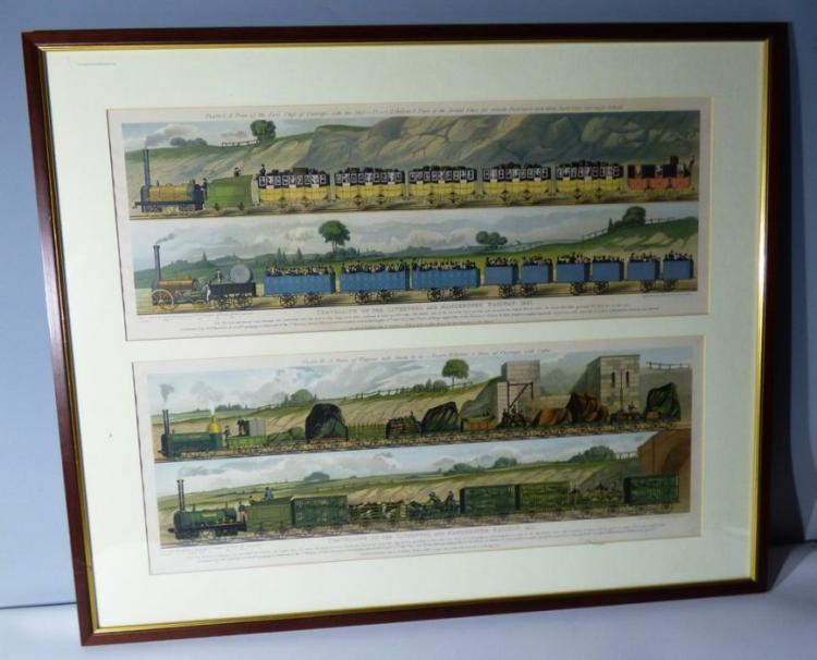 2 x lithographic Railway prints of the Liverpool to Manchester railway ...