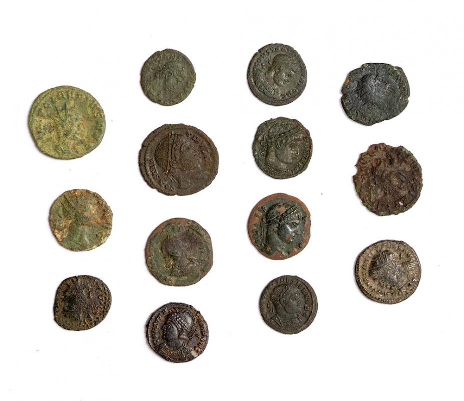 A mixed lot of fourteen copper-alloy Roman coins. Later 3rd century ...