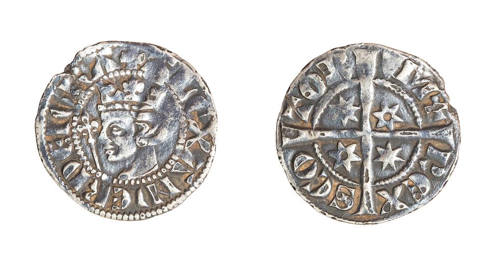 A silver hammered Scottish penny of Alexander III (1250-1280) dating c.  1280-1286. Second coinage, long cross and stars type, class Mc1/E mule,  probably mint of Perth. Obverse: +ALEXANDER DEI GRA, crowned head