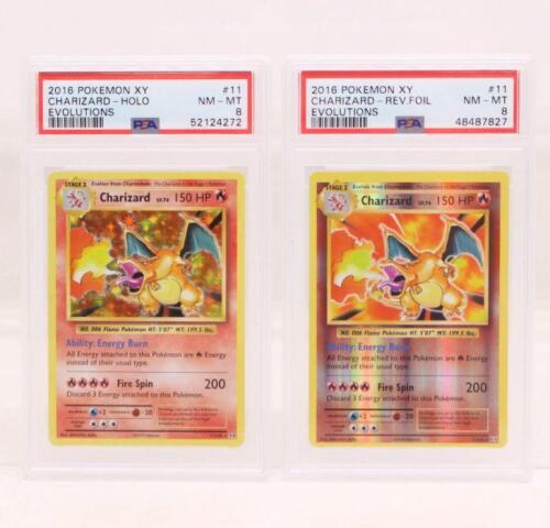 Pokemon: A PSA 8 NM-MT, 2016 Pokemon XY Evolutions Charizard Holo. Cert No.  52124272. Together
