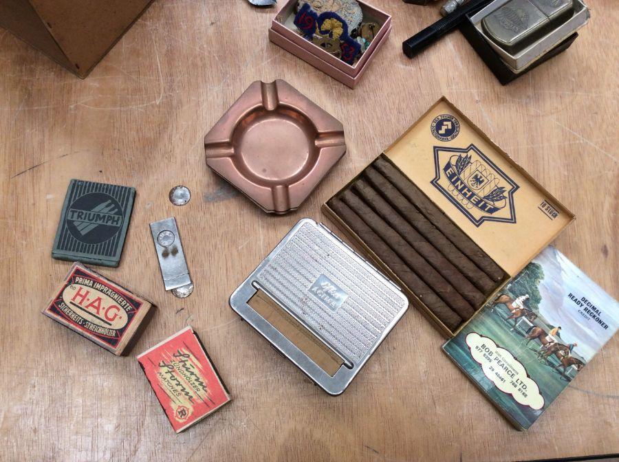 Collection Of Smoking Ephemera Including Large Zippos Lighters Pipes ...