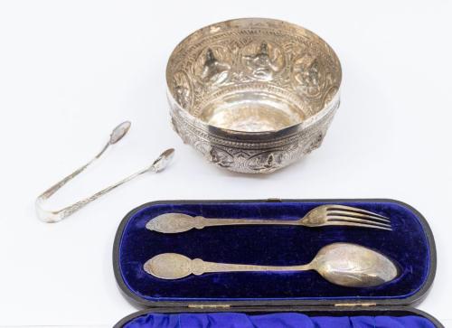 Antique Victorian Edwardian Sterling Silver Utensils Lot Tea Strainer Spoon  Etc