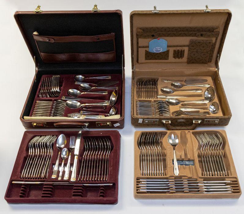 A German Kaiserbach steel cutlery set (incomplete) German steel set by Rosenbaum (incomplete) - both held in briefcases (2)