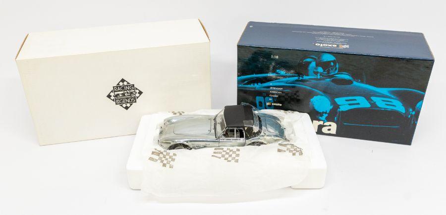 Exoto: A 1:18 Scale Model of a Racing Legends '62 Shelby AC Cobra 260  Soft-Top Polished, Manufacturer Exoto. Boxed. Reference No. 18122. Contents  appear in a very good condition; slight shelf wear