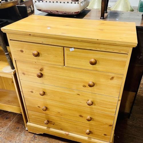 Pine Three Drawer Chest, 75cm H X 91cm W X 40cm D