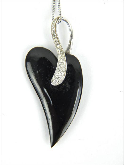 Heart Shaped Black Onyx Pendant With Steel Chain | Onyx Necklace