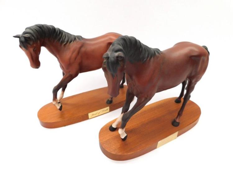 Two John Beswick Spirit of Youth horse figures on stands