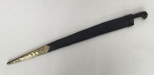 A 19th century Afghan tribal Khyber Knife.
 A well made piece of traditional form, with a wide blade tapering to a sharo point, and a T-back spine for strength.
 Part engraved blade and short single fuller to both sides.
 Steel backpiece with small metal 