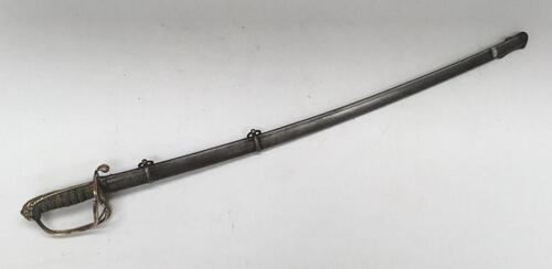 A 19th century 1822 pattern infantry officers sword, by H.Hill of 3 Old Bond Street, London.
 Brass Gothic guard, with VR cypher and crown.
 Usual fold down hinged guard to the hilt.
 Sharkskin grip with twisted wire binding, brass backpiece with moulded 