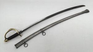 U.S. Civil War era M1860/M1862 cavalry troopers sword by MFG Co of Chicopee, Massachusetts.
 Brass 3 bar guard and pommel, with stamped serial number 14506.
 Leather bound grip with twisted copper wire binding.
 Single edged curved blade with flat spine a - 4