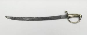 French 1816 pattern briquet short sword.
 Ribbed grip brass grip, with D shaped knuckle guard and curled quillon.
 Single edged slightly curved un-fullered blade with flat spine.
 No apparent issue marks or makers marks to be found.
 Approximately 73cm le - 2