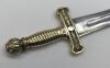 A 19th century Gladius style short sword.
 Cast brass hilt, with foliage detail, ribbed handle, and acanthus leaf pommel.
 Steel doubled edged blade with single fuller.
 No apparent makers marks.
 Approximately 65cm.
 Condition: generally good.
 Brass hil - 2