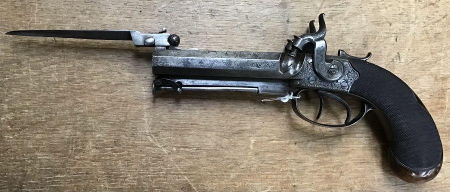 Rare Double Barrel Percussion Cap Pistol with Fitted Spring loaded ...