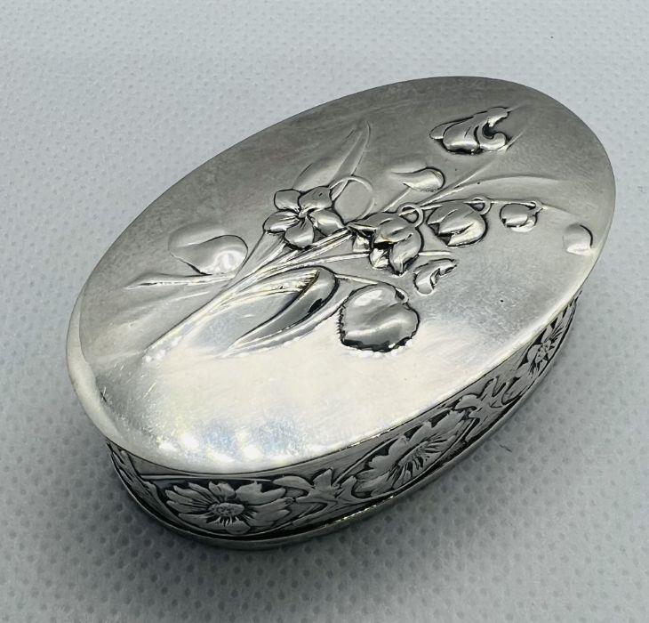 Quatrefoil Oval Metal Pill Box With Mirror Hand Painted Glossy 