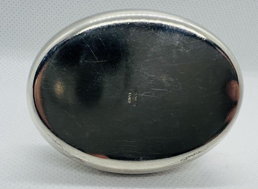 Quatrefoil Oval Metal Pill Box With Mirror Hand Painted Glossy 