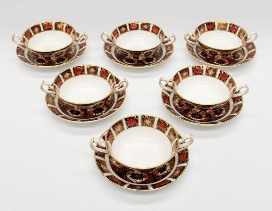 Set Of Six Royal Crown Derby 1128 Imari Chocolate Cups And Saucers With Twin Handles 2nd Quality 0906