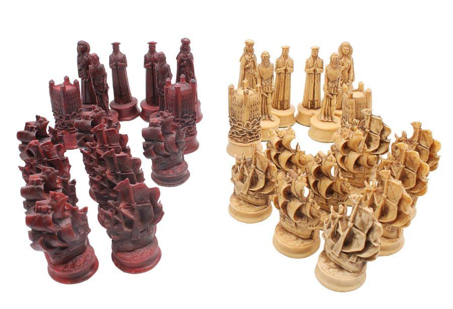 Mid 20th Century resin chess set Spanish Armada themed