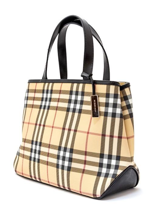 Burberry - a Burberry Nova Check patterned small shopper handbag, printed  Nova pattern with black leather double handle, zip opening and monogrammed  fabric lined interior with silver tone, Burberry rectangular tag and