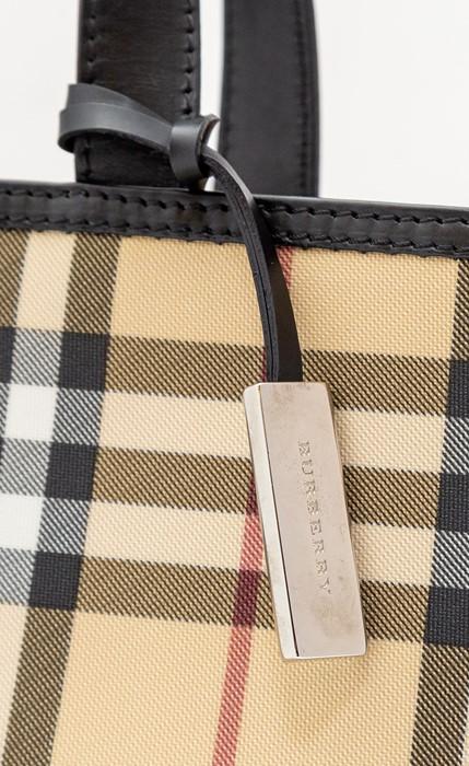 Burberry - a Burberry Nova Check patterned small shopper handbag, printed  Nova pattern with black leather double handle, zip opening and monogrammed  fabric lined interior with silver tone, Burberry rectangular tag and