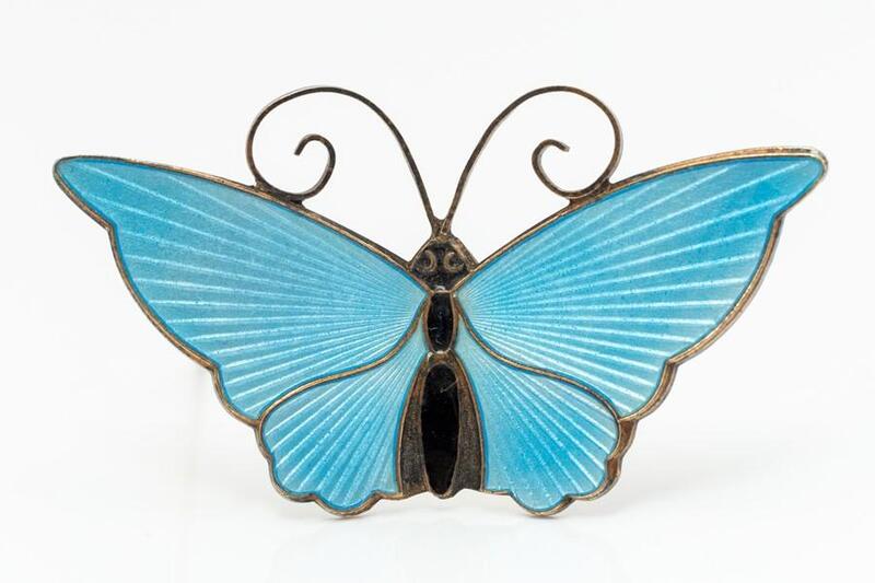 Blue Enamel David Andersen Butterfly Brooch Vintage David-Andersen