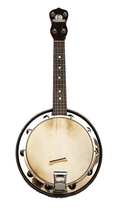 George Formby His banjo Dallas Model C (C/2364), 16 frets with mother-of-pearl dot position markers, tension hooks, flange resonator. Complete with original carrying case bearing inscription, 'Low' (in George's