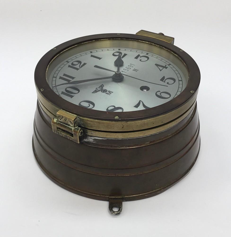 Antique German Brass Ships Clock, Maritime Key Wind Clock, German