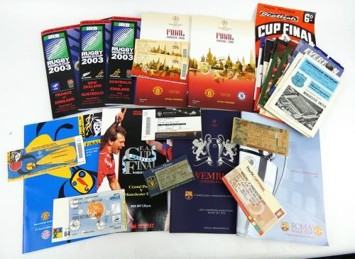 Collection of football programmes & tickets including FA and UEFA cup finals, 1999-2008, 1960s programmes mainly Manchester United, Also 2003 Rugby World Cup Final and semi final programmes.