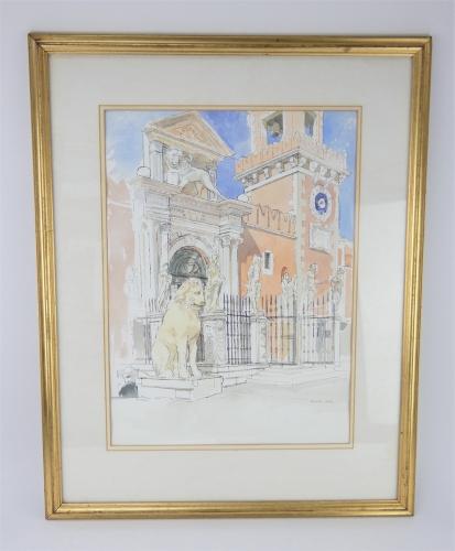 Pamela Kay ARCA RWS  RBA  NEAC (b1939), watercolour, Venice, The gate of the Arsenale.  Signed. Framed and glazed. Anno0tated to reverse '30/05/85 Medici Society £350'. Frame 58cm x 73cm.