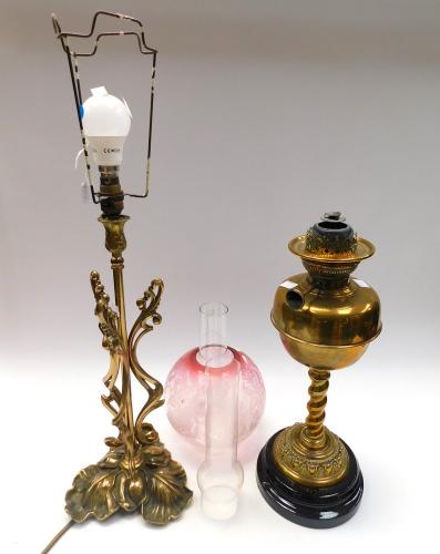 Pair of C19th Brass Canister Oil Lamps