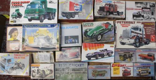 Model Kits: A collection of assorted boxed and unmade model kits to include: Matchbox, Keil Kraft, Monogram, Italeri and others. Condition of the contents are good, some still bagged, boxes have sustained some damage, mostly through storage. Please assess photographs. (one box)