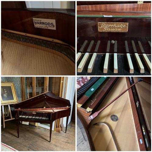 Kurt Sperrhake, Passau, Germany - compact single manual lounge harpsichord. Mid century, supplied to Harrods of London in the 1960'/1970's  No. H065418.  Clean condition all round, a number of the keys (9) are currently not working. please request a video demo/walk around via whatsapp for indepth details.