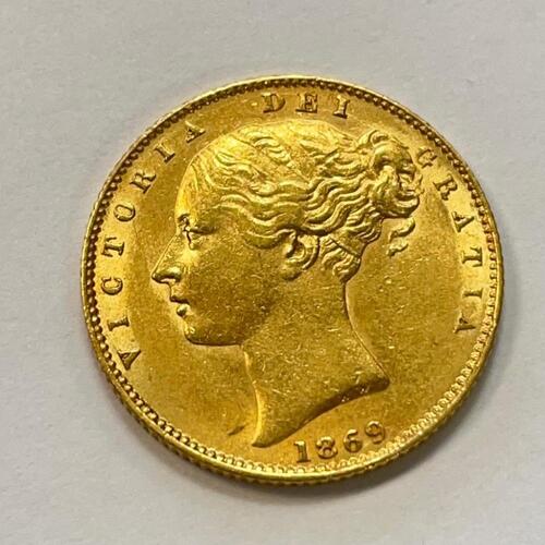 Great Britain Queen Victoria Shield Back 1869 Gold Sovereign Victorian